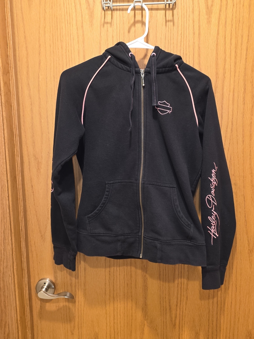 Harley-Davidson Black Hoodie with Pink Trim and Script